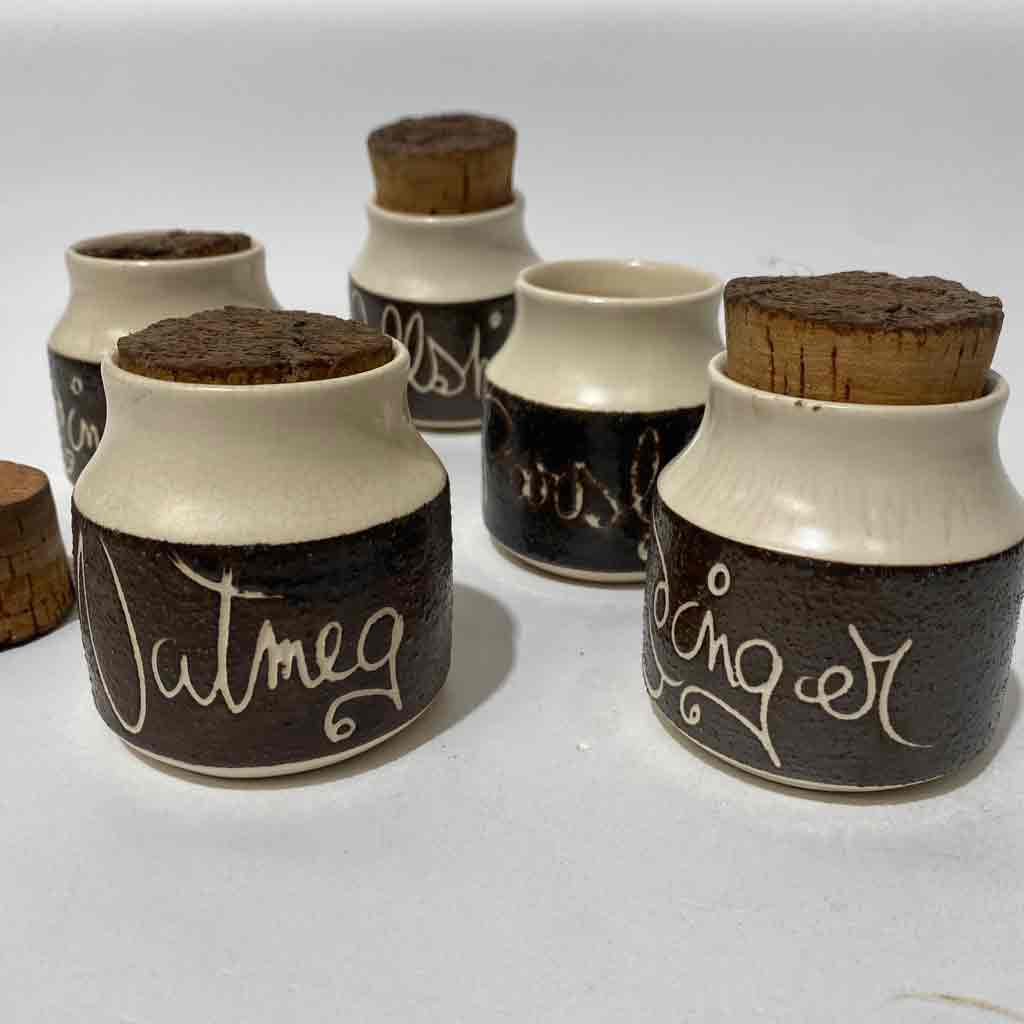 CANNISTERS, Small Pottery or Stoneware Herb and Spice Jars 8cmH